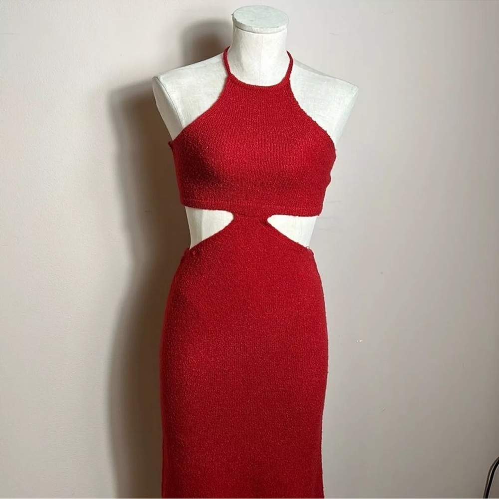 Lulu’s Lush for Life Red Cutout Halter Knit Midi Dress size small